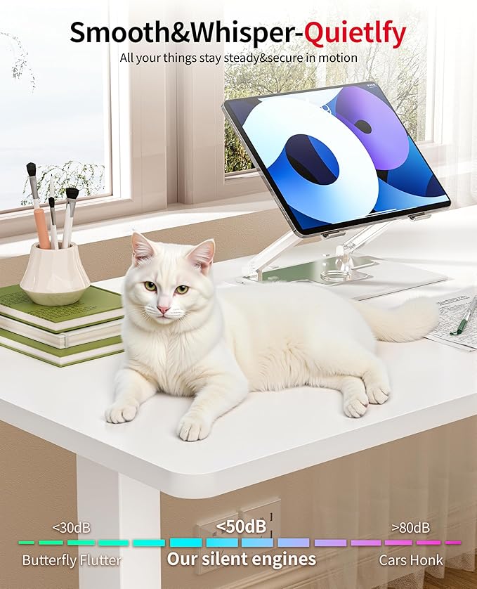 Okin Standing Desk Electric Adjustable Computer Whole Piece Stand up Desk Office Gaming Home Office Memory Desks 48x24 inches White