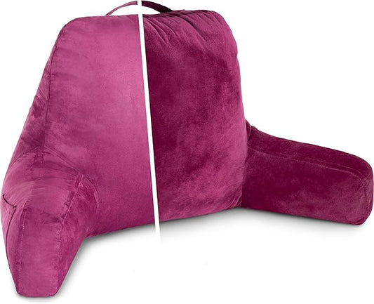 Husband Pillow Aspen Sliding Raspberry, Reading Pillow Bed Rest Chair, Two-Sided Reversible Fabric, Large Lounge Cushion Adult Backrest with Arms, Comfy Back Support for Sit Sitting Up, Washable Cover