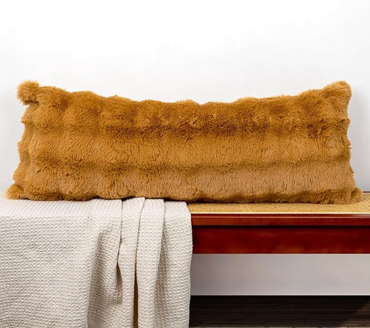 14x36 Faux Fur Lumbar Pillow Cover, Coco Brown Bubble Texture Raised Plush Soft Cushion Case for Sofa Bed Living Room Home Decor, ONLY 1 Cover