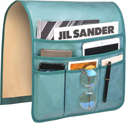 Teniux Remote Control Holder Faux Leather Armrest Organizer with 6 Pockets for Recliner Couch Sofa, Armchair Caddy for Smart Phone, Book, Magazines, Ipad, Remotes (Teal)