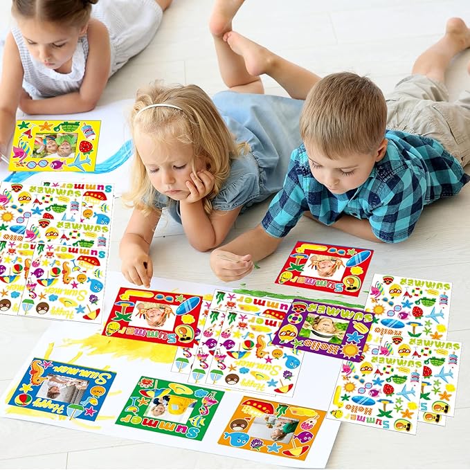 30 Pcs Summer Craft Kits for Preschool Kids First Day of School DIY Paper Picture Frame Craft Art Craft Kindergarten Home Classroom Indoor Activities Game Summer Party Favor Decor