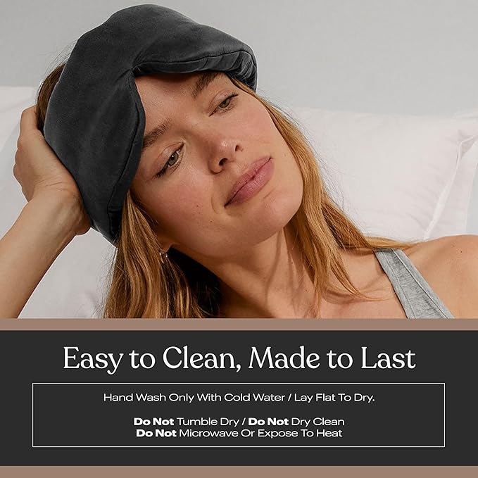 Lunya Weighted Silk Sleep Mask – Mulberry Silk Eye Cover with Cooling Glass Beads, Noise-Reducing Fit, Washable Fabric, and Travel Pouch – Sleeping Mask for Men and Women - Meditative Grey – Small