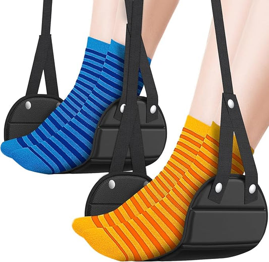 SARISUN 2 Pack Airplane Foot Hammock, Portable Travel Feet Rest Leg Relief, Ergonomic Hanging Sling for Long Flight,Car, Office Home, Comfort Support Travel Essentials, Black