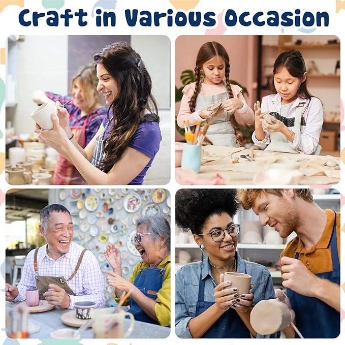 HEJIN Air Dry Clay Kit for Adults, 3.3Lbs Pottery Craft Kit for Beginners, Sculpting Tools Set & Step-by-Step Guide, 12 Paints, Paintbrush, Varnish, Sponge - Crafts for Adults for Birthdays Gift