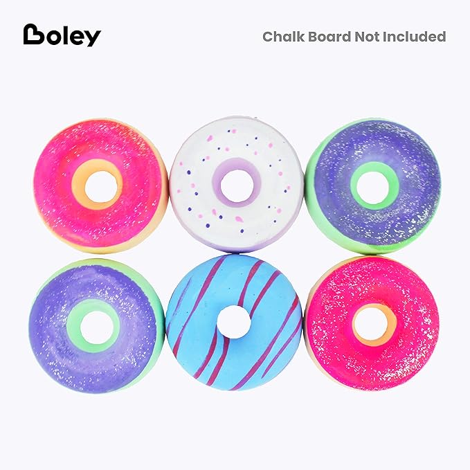Boley Jumbo Sidewalk Chalk Set for Kids - 6 Pack Washable, Multi-Color Donut Chalks for Outdoor Play, Driveways, Pavements - Large Chalk Toys for Creative Arts, Street Art, Education