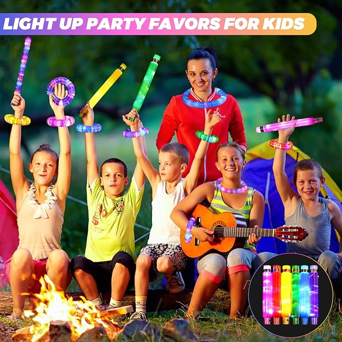 Gigilli Glow Sticks for Kids 6 PCS, Light up Pop Tubes Sensory Fidget Toys, Valentines Day Party Favors for Kids 8-12 4-8, LED Glow Bracelet Necklace for Boys Girls, Glow in the Dark Birthday Gifts