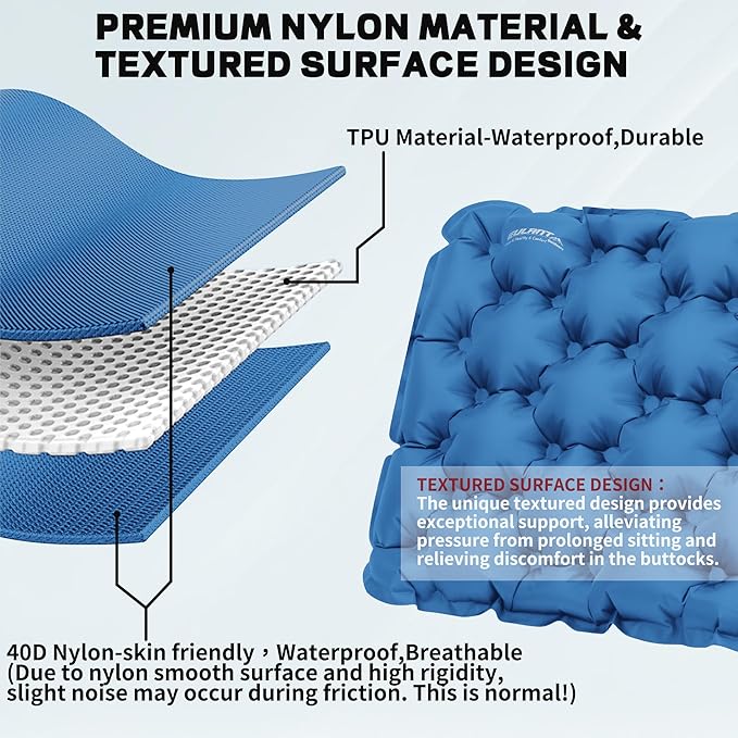 EULANT Inflatable Seat Cushion Lightweight Compact Stadium Seat Pad Camping Travel Air Seat Cushion for Airplane Hiking Bleachers Office Home Sports Events(Blue)