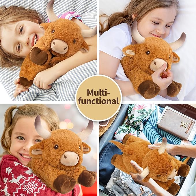 Cuckool Bull Stuffed Animals, Microwavable Stuffed Animals Adorable Fluffy Bull Plush for Warmth & Comfort, Heatable Coolable Lavender Scent Toys, Cute Soft Plushies Gift for Kids Boys Girls & Adults