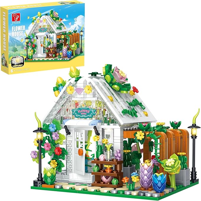 TYCOLE Flower House Building Set with Lights,Garden House Building Toy Kits Compatible with Legos,Creative Greenhouse Building Playset,Christmas Birthday Gift for Adults or Girls 8-12 Years(719PCS)