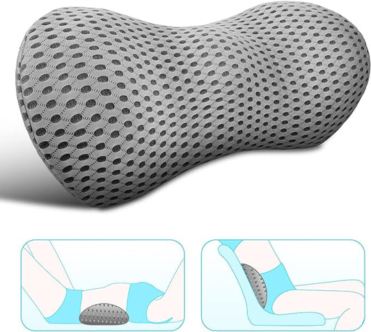 Lumbar Support Pillow for Office Chair, Memory Foam Lumbar Pillow for Lower Back Pain Relief (Grey)