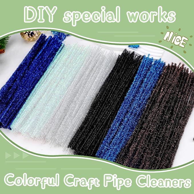 Hssugi Pipe Cleaners, 100PCS Christmas Pipe Cleaners Craft Supplies, Glitter Dazzling Color Pipe Cleaners Bulk Fuzzy Sticks for DIY Art and Craft Projects Home Decoration