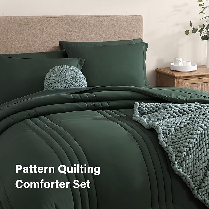 Monbix Oversized Queen Size Comforter Set - 7 Pieces Bed in a Bag, Deep Forest Bedding Sets with Comforter, All Seasons Comforter Bed Set with Sheets, Pillowcases & Shams