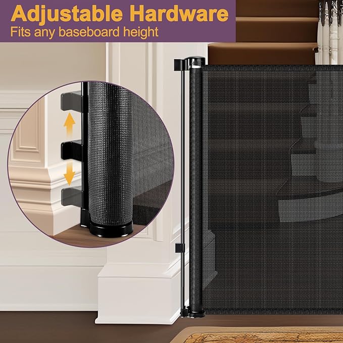 42" Tall X 130" Extra Wide Retractable Baby Gates for Large Openings Extra Tall Dog Gates for Doorways Extra Tall Pet Gate Indoor Outdoor Long Baby Gate Retractable Child Gate Tall Mesh Gate, Black