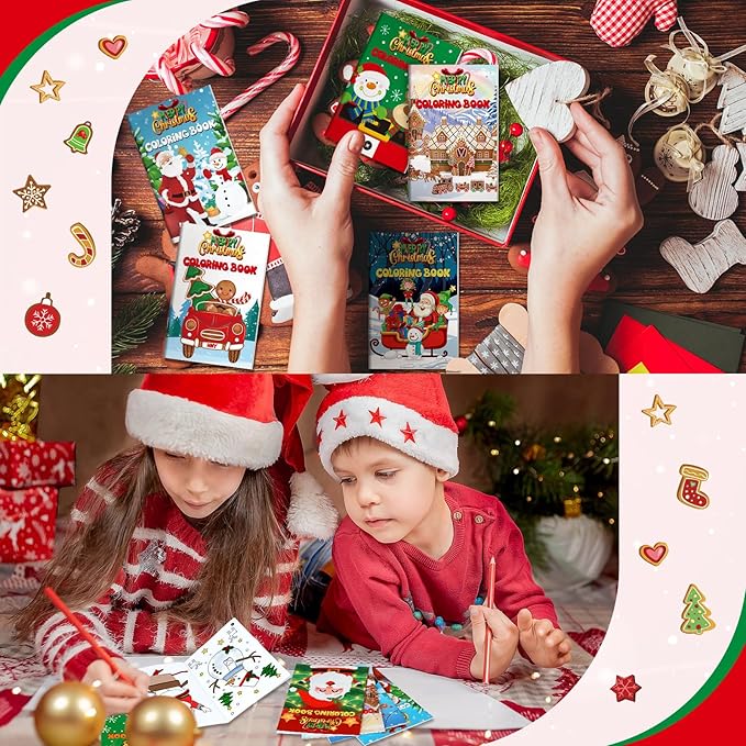 Cholemy 56 Pcs Christmas Coloring Books for Kids Party Favors Mini Christmas Coloring Books Bulk DIY Art Winter Small Coloring Books Xmas Stockings Goodie Bags Stuffers Party Supplies(Classic Style)