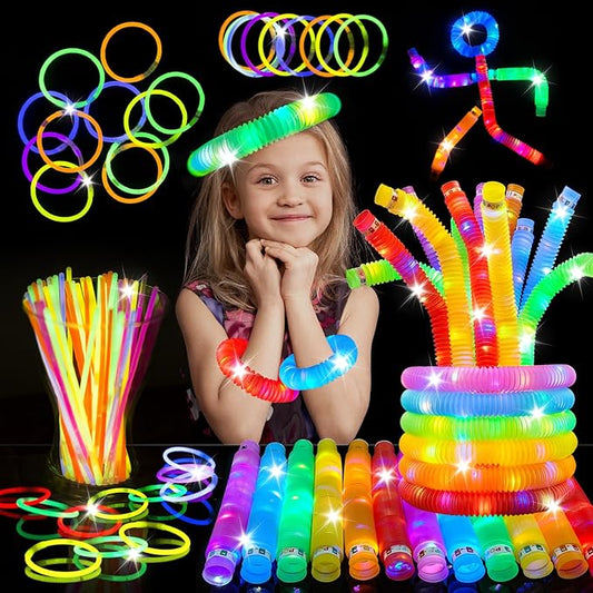 168Pcs LED Glow Sticks Pop Tubes Pack - Valentines Day Light up Party Favors for Kids 4-8 8-12, Toddlers Goodie Gift Bag Stuffer Fillers, Neon Party Decorations Toys Gifts for Birthday Halloween Dance