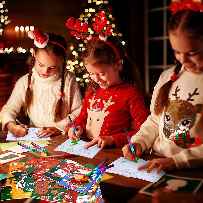 24 Pcs Christmas Coloring Book for Kids Bulk with 24 Crayons, Christmas Activity Books with Marker Xmas Stocking Goodie Bag Stuffers for Holiday Students Classroom Gifts Party Favors (Cute)