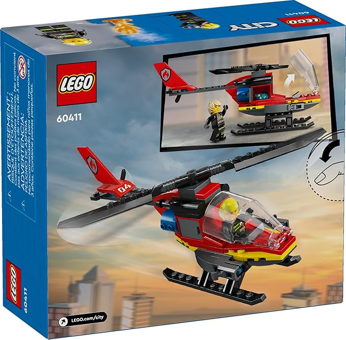 LEGO City Fire Rescue Helicopter Toy, Building Set with Firefighter Minifigure Pilot Toy, Fun Gift or Pretend Play Toy for Boys, Girls and Kids Ages 5 and Up, 60411