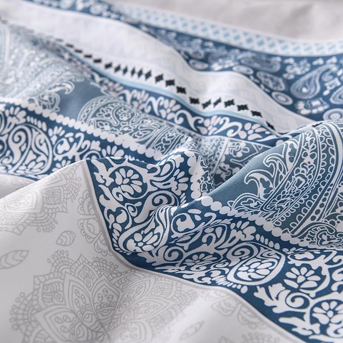 Cottolester Boho Comforter Set Full Size Light Blue Comforter Set 8 Piece Bed in a Bag Striped Paisley Bedding Sets