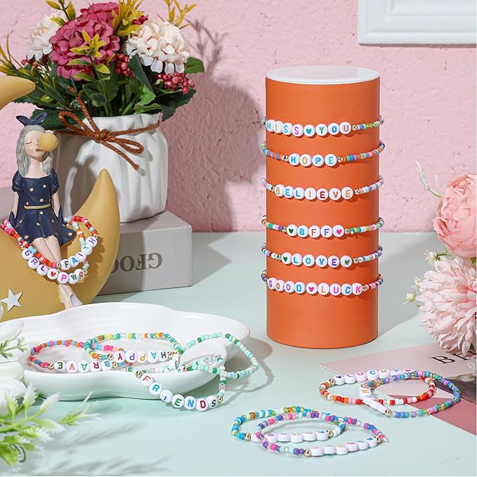 48 Pcs Valentine's Day Kids Friendship Bracelet Set Adjustable Beads Bracelets Cute Friendship Princess Pretend Play Bracelet Stretch Bracelet Preppy Bracelets Set for Girls Women(Exquisite)