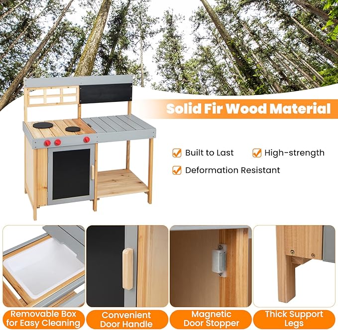 HONEY JOY Mud Kitchen, Wooden Outdoor Play Kitchen for Toddlers, Removable Sink, Chalkboard, Kids Kitchen Playset, Mud Table, Pretend Play Mud Kitchen for Kids Outdoor, Gift for Boys Girls