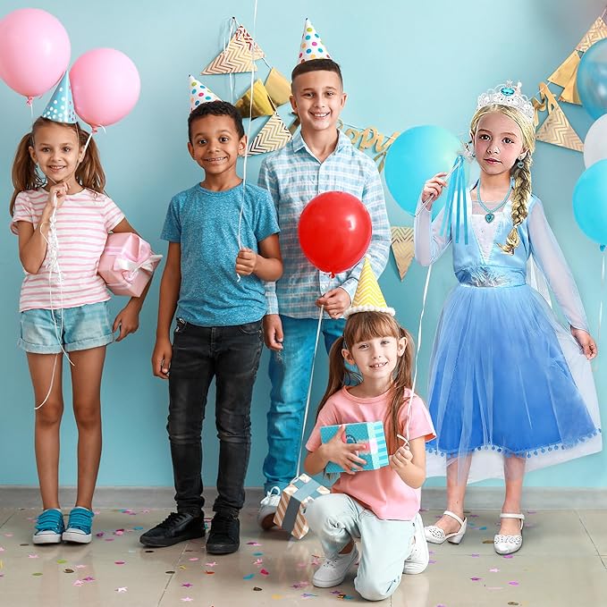 Els-a Princess Dress Costume Girls - 47.24 Inch Froze Cute Blue Princess Skirt Wig Set Role Play for Valentine's Day Birthday Party Gifts for Girls(120cm)