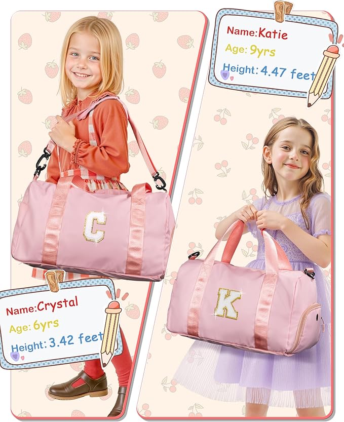 Kids Gift Ideas -Girl Gym Bag with Shoe Compartment, Kid Personalized Weekender Overnight Bags, Initial Travel Tote with Makeup Pouch, Gift for 3 Year Old Girl (Letter P)