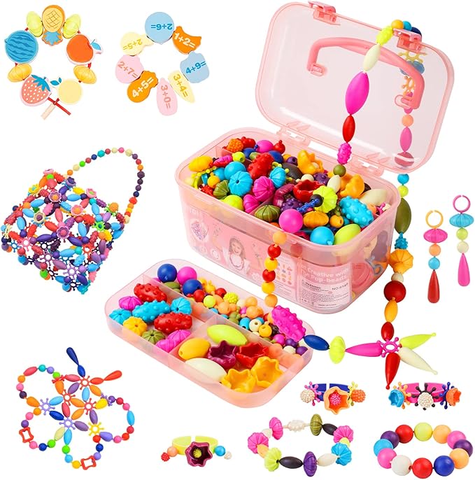 BEMITON Ideal Birthday Gift for Girls Aged 3 4 5 6 7 - Pop Beads Jewelry Making Kit, Arts and Crafts Toys for 3-7 Year Old Kids, DIY Set for Creative Play