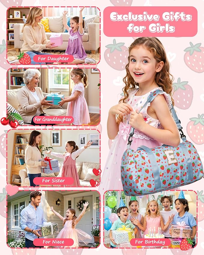 Girl Must Haves - Girl Gym Bag with Shoe Compartment, Kid Personalized Weekender Overnight Bags with Skin Care Pouch, Girly Gifts for 3 4 5 6 7 8 9 10 11 12 Year Old Girls