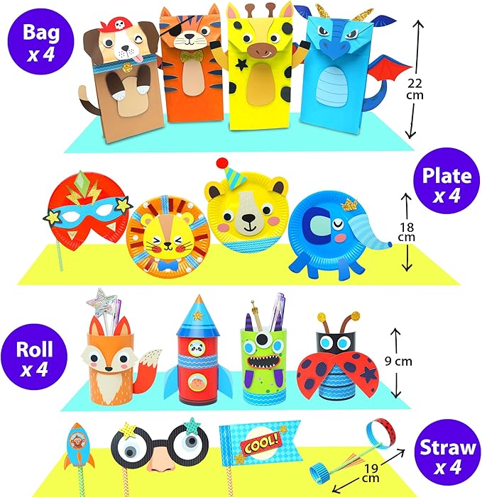 KRAFUN My First Safari Animal Paper Craft Kit, 18 DIY Arts and Crafts Zoo Animal, Organized Craft Activities Supplies Box Assembling Creative Toys for Toddlers, Boys, Girls 3-8 Years Old