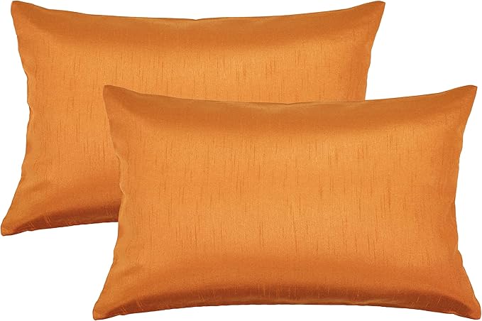 Aiking Home 12x18 Inches Faux Silk Rectangular Throw Pillow Cover, Zipper Closure, Orange (Set of 2)