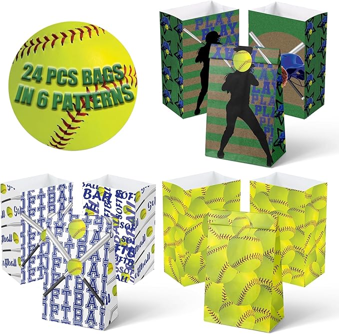 24 Softball Party Favor Bags with Stickers Softball Goodie Bags Softball Party Favors for Kids Softball Birthday Party Supplies
