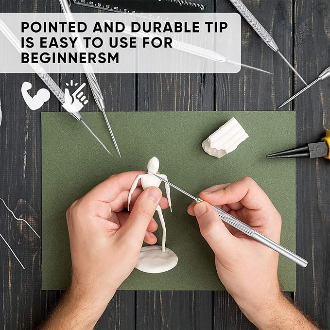 KETAR 4Pcs Modeling Clay Sculpting Tools Stainless Steel Clay Pottery Sculpting Tools Carving Tool Set Modeling Clay Tools Set - Modeling Clay Artist Needle Set Pottery Clay Cutter Art Kit