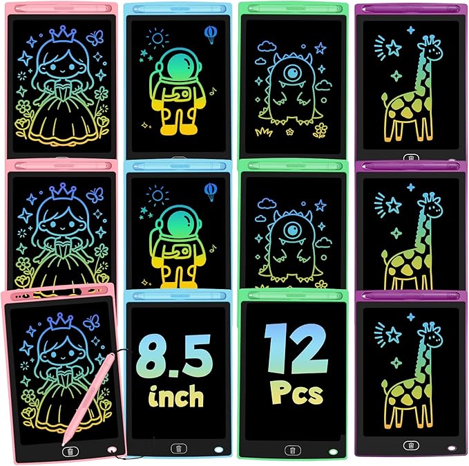 12 Pack LCD Writing Tablet for Kids, Erasable and Reusable Toddler Doodle Board in 8.5 inch, Ideal Educational Drawing Pad for Learning Toy for Ages 3-8 Gifts for Girls Boys