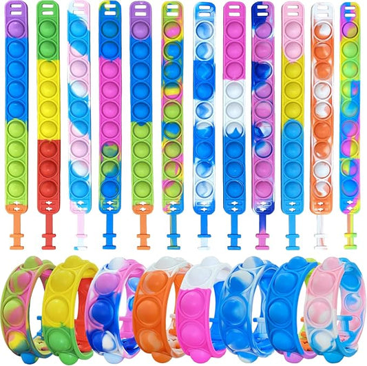 50pcs Rainbow Pop Bracelet Bubble Fidget Toys Pack Adjustable Silicone Bracelet Pop Toy, Pop Squeeze Toys Stress Relief Hand Finger Pop Toys Party Favor Student Gift for Kids Adults