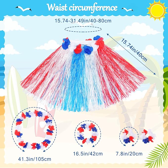 Fortuning's JDS Hawaiian Hula Grass Skirt for Girls Elastic Flower Costume Outfits for Summer Luau Beach Party Decor