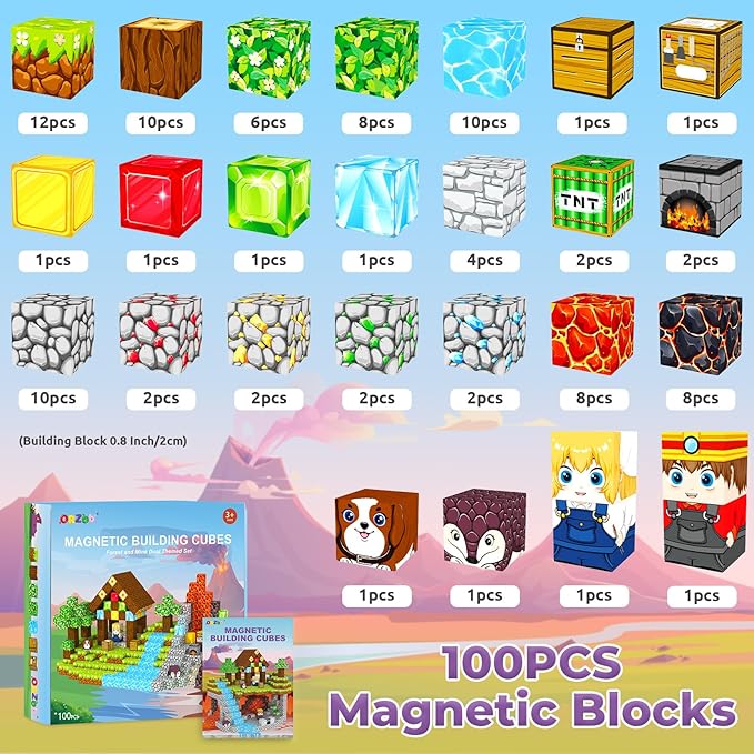 Magnetic Blocks, Magnetic Tiles Building Blocks, Magnets Cubes Toddler Kids Toys, Sensory STEM Montessori Toys for 3-5 4-6 5-7 6-8 Year Old Boys Girls Easter Birthday Gifts Travel Outdoor Kids Games