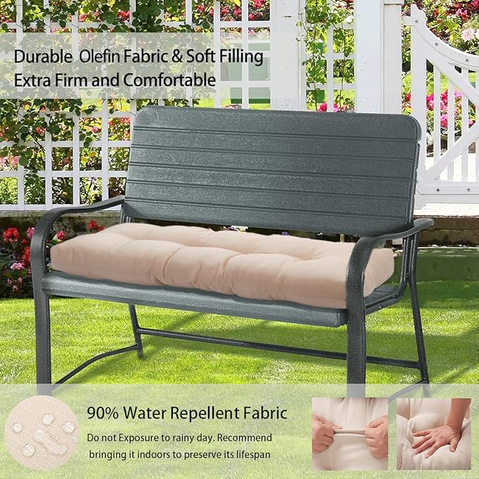 FUNHOME Outdoor Bench Cushion 42 x18 inch with Non-Slip Grips,Water Resistant Porch Swing Cushion,Bench Pillow Pads,Tufted Cushions for Patio Garden Furniture,42" Seat Cushions(Antique Beige)