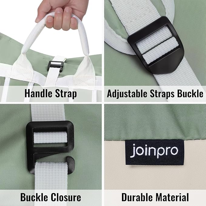 JOINPRO Laundry Bag Backpack, 125L Extra Large Travel with Shoulder Straps, Adjustable & Extendable Design, Laundry Hamper Bag with 3 Pockets for Laundromat, College, Travel, Camping (Green)