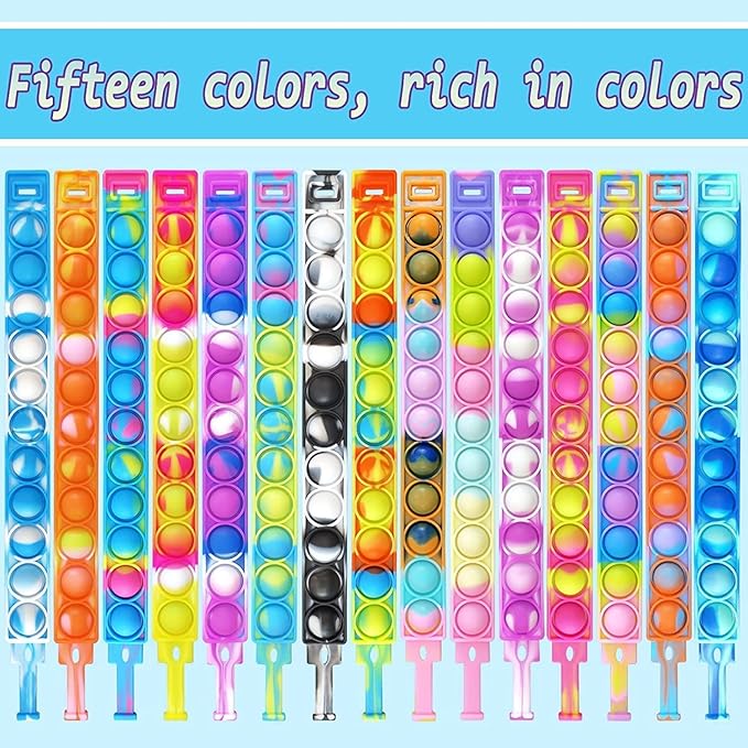 50 Pcs Random Pop Fidget Toy Fidget Bracelet, Wearable Push Poping Bubble Sensory Toys Stress Relief Finger Press Silicone Wristband for Kids and Adults ADHD ADD Autism Anxiety