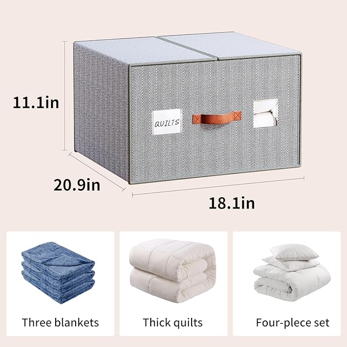 2 Pack Large Storage Bags for Comforters & Blankets, 70L Heavy-Duty blanket Organizers with Reinforced Walls ，Foldable 21"x18"x11" Space-Saving Design for Bedding Storage & sheet storage