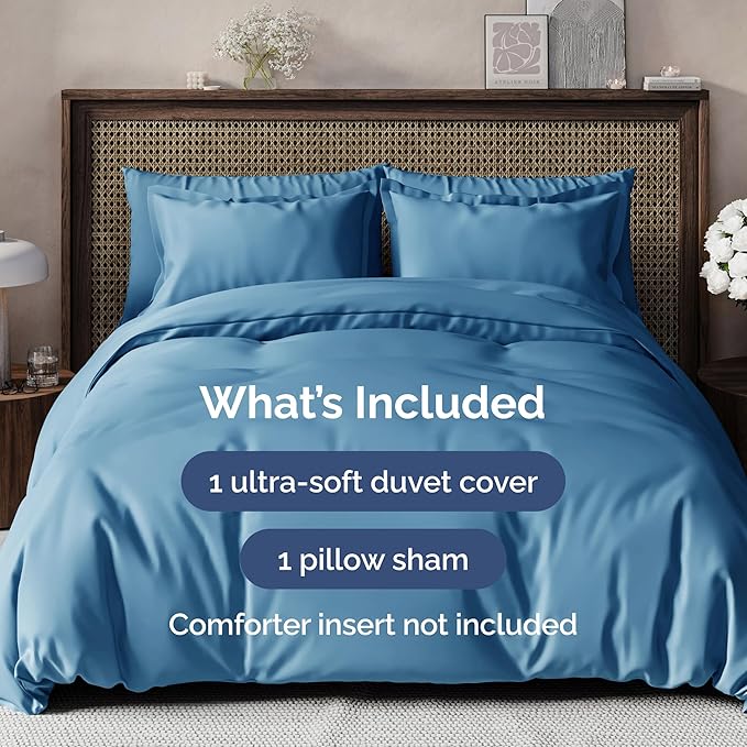 CGK Unlimited Duvet Cover Twin/Twin XL Size Set - Extra Soft Duvet Cover 68 x 90 with 1 Pillow Sham - Hotel Quality, Fade Free w/Zipper Closures & Ties - Bedding and Bed Linens Set (Denim Blue)