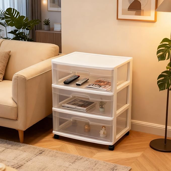 Wide 3 Drawer Cart White