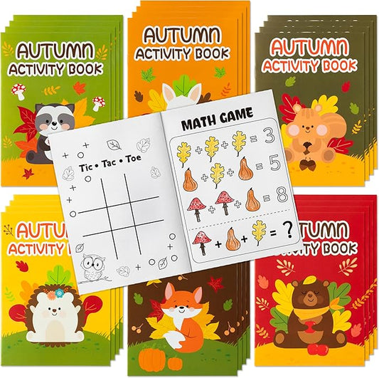 Fall Animal Activity Books for Kids - Autumn Theme Mini Games Coloring Book Set Bulk Mazes Word Search Word Scramble Games for Fall Thanksgiving Halloween Party Goodie Bags Stuffers Classroom Favors