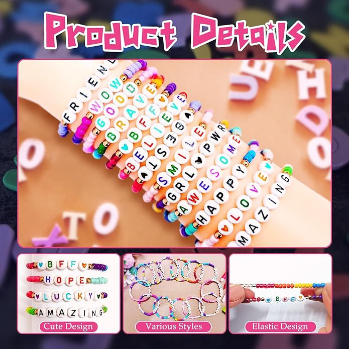 60 Pcs Colorful Friendship Bracelet Set for Girls Stretchy Bracelets for Kids and Women Beaded Friendship Bracelets for Teen Girls Party Favors