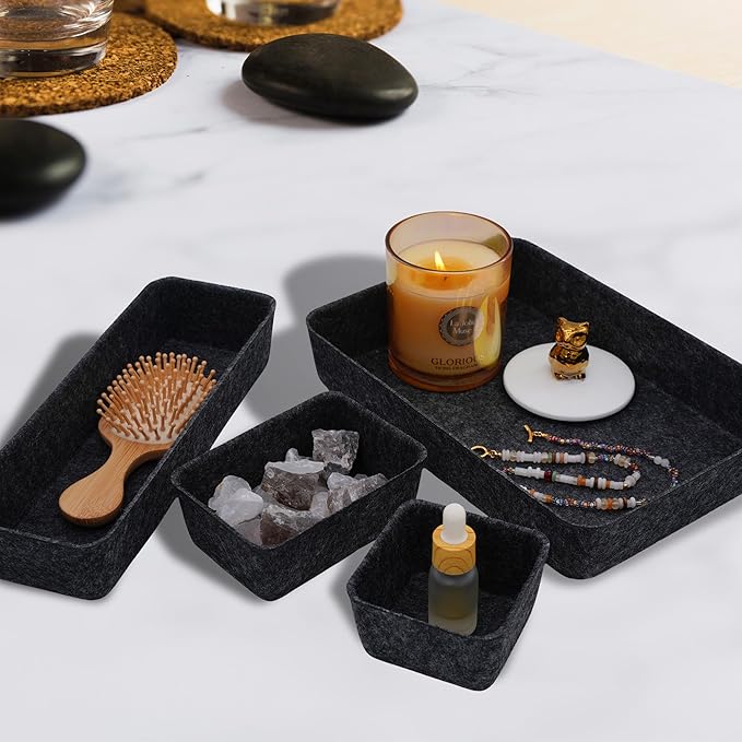 Welaxy Desk Drawer Organizer Tray, 8-Piece Shallow Felt Office Storage for Pens & Accessories (Charcoal)