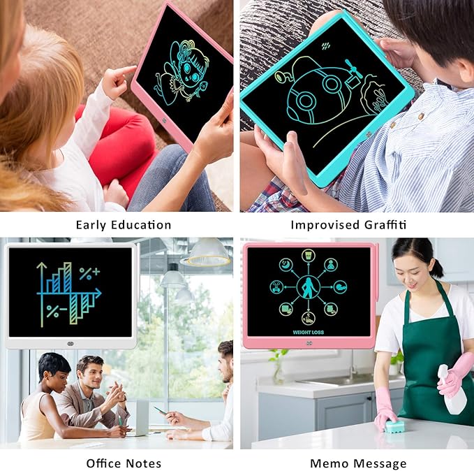 FLUESTON LCD Writing Tablet, Doodle Board Toys Gifts for 3-8 Year Old Girls Boys, 15 Inch Colorful Electronic Board Drawing Pad for Kids, Gifts for Toddler Educational Learning Travel Birthday, Pink