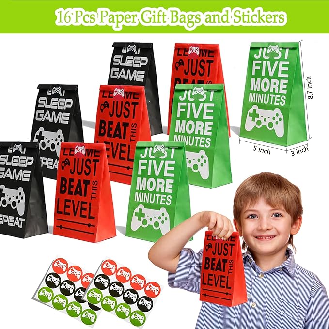 80 Pcs Video Game Party Favors Party Supplies Invisible Ink Pens Notebook Silicone Bracelet Gift Paper Bag Video Game Controller Keychain Birthday Supplies for Kids Gamer Party Favors Game Stuffer Bag