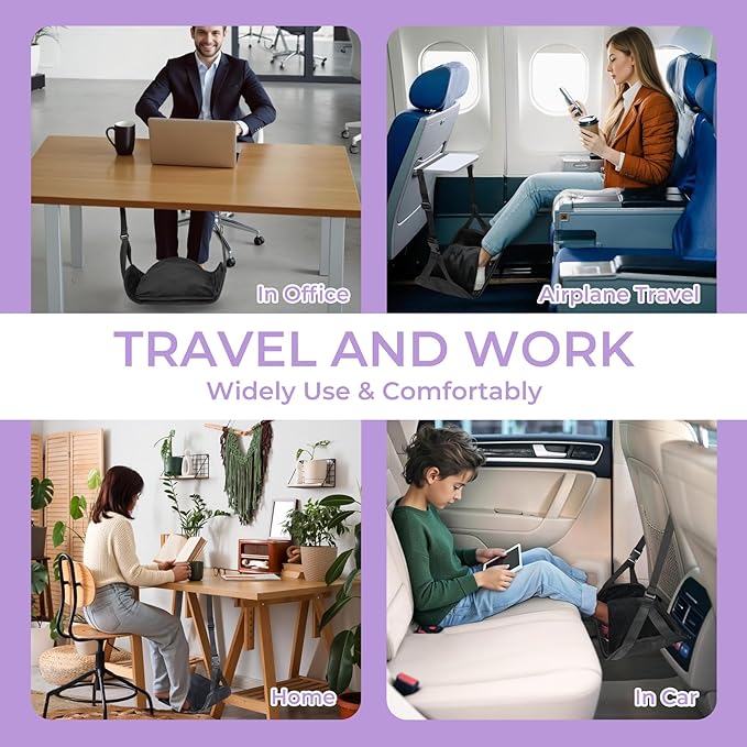 Babenest Airplane Foot Hammock, Foldable Leg Rest Support with Adjustable Strap & Privacy Cover, Thickened Bottom for Feet Warmth, Portable Flight Footrest Holder for Air Travel, Office & Car (Cover)
