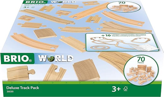 BRIO 36030 World Deluxe Track Pack - 70 Piece Wooden Train Set for Children 3 Years and Up | FSC-Certified Beech Wood | Compatible with All BRIO Railway Sets & Accessories | Ideal for Creative Play