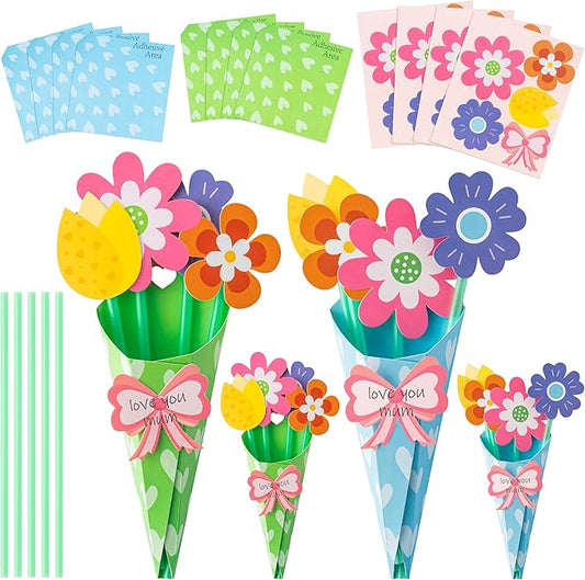 BeYumi Flower Bouquet Craft Kit - 72Pcs Mother's Day Flower Bouquet Craft in Two Colors for Kids Make Your Own Flower Bouquet Teacher Appreciation Week DIY Gift School Classroom Home Fun Activities
